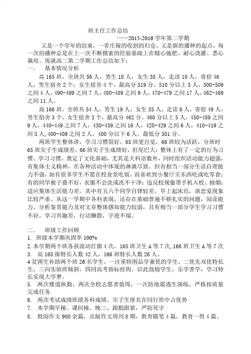 2015-2016第二学期高二班主任工作总结[1]