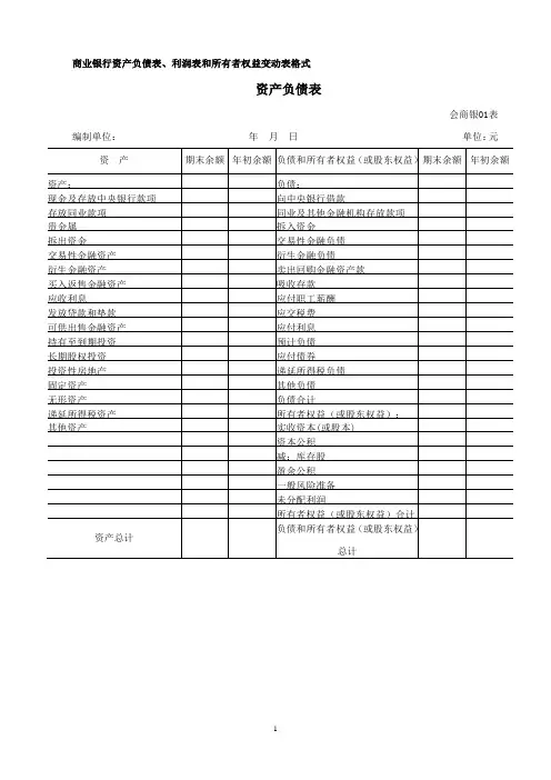 上市公司中商业银行财务报表商业银行资产负债表、利润表和