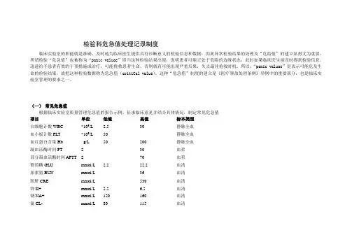 检验科危急值处理记录制度表格