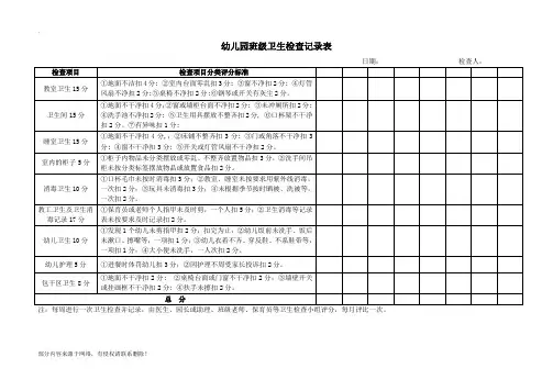 幼儿园班级卫生检查记录表