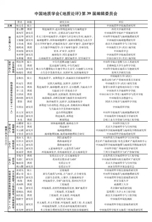 中国地质学会《地质论评》第 届编辑委员会