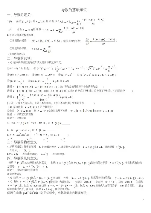 高考导数知识点各种题型归纳方法总结