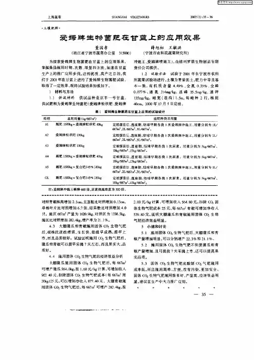 爱姆牌生物菌肥在甘蓝上的应用效果