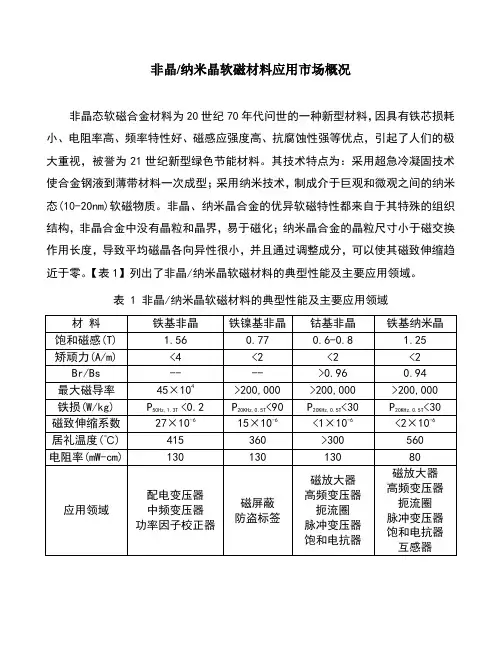 非晶纳米晶软磁材料应用市场概况