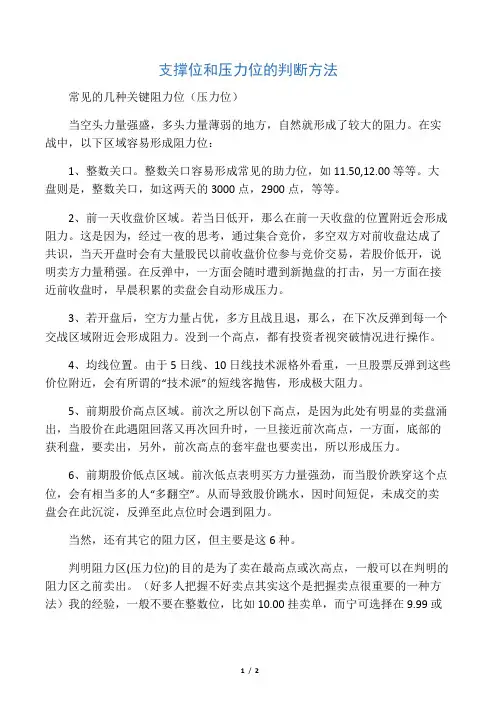 支撑位和压力位的判断方法