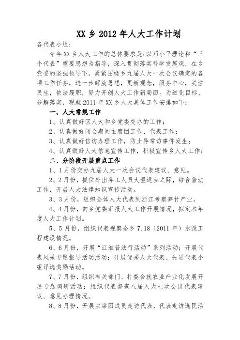 乡镇人大年度工作计划