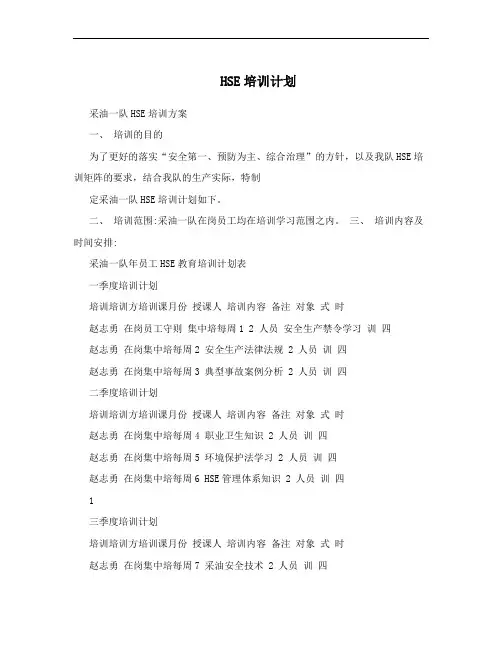HSE培训计划