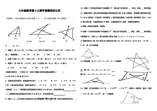 青岛版七年级数学13章平面图形的认识单元检测精析