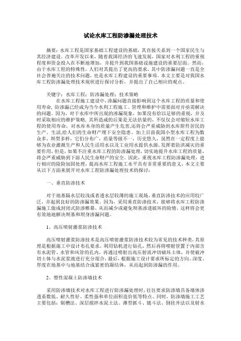 试论水库工程防渗漏处理技术