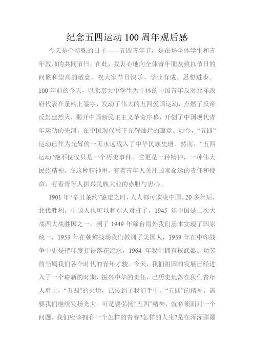 纪念五四运动100周年观后感