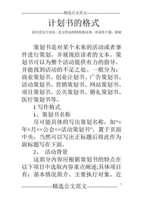 计划书的格式