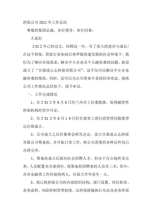 担保公司年终工作总结