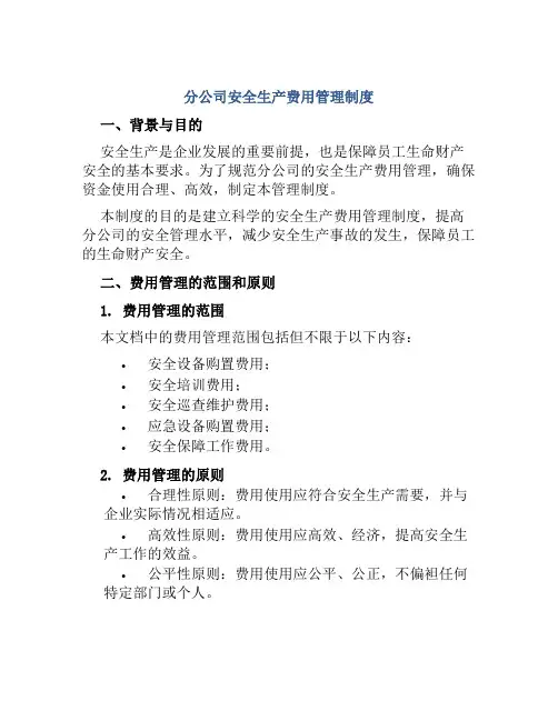分公司安全生产费用管理制度
