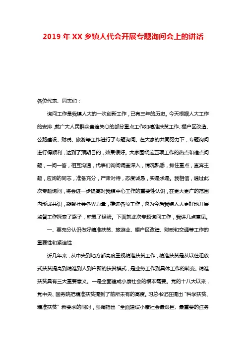 2019年XX乡镇人代会开展专题询问会上的讲话