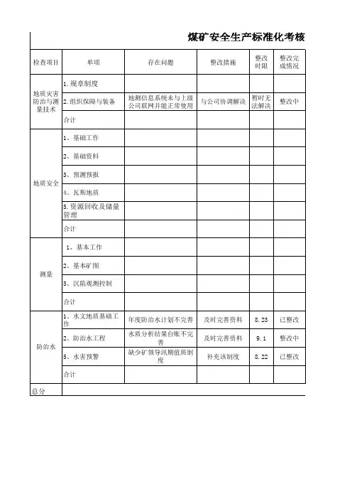 地测防治水质量标准化评分表8月份 (1)