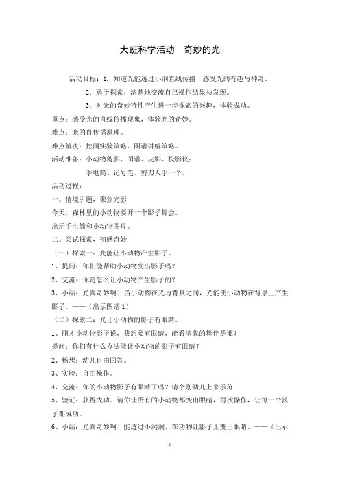 幼儿园科学活动 奇妙的光