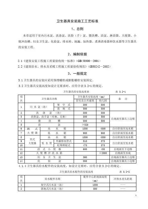 卫生器具安装施工工艺标准