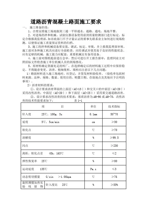 沥青混凝土路面施工要求