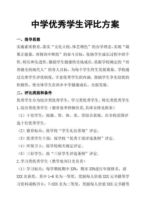 中学学生评比方案