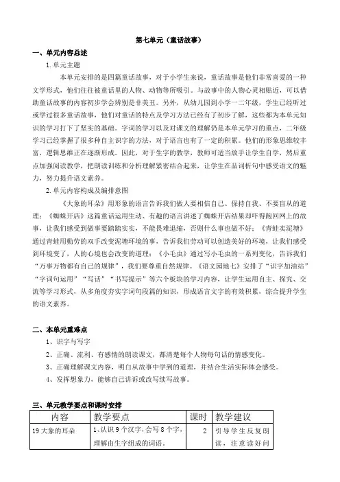 二年级语文下(第七单元)教学手册
