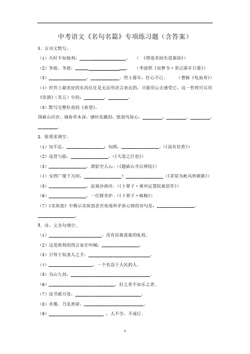 中考语文《名句名篇》专项练习题(含答案)