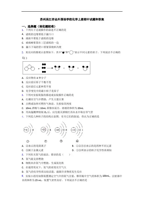 苏州吴江存志外国语学校初三化学上册期中试题和答案