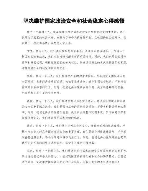 坚决维护国家政治安全和社会稳定心得感悟