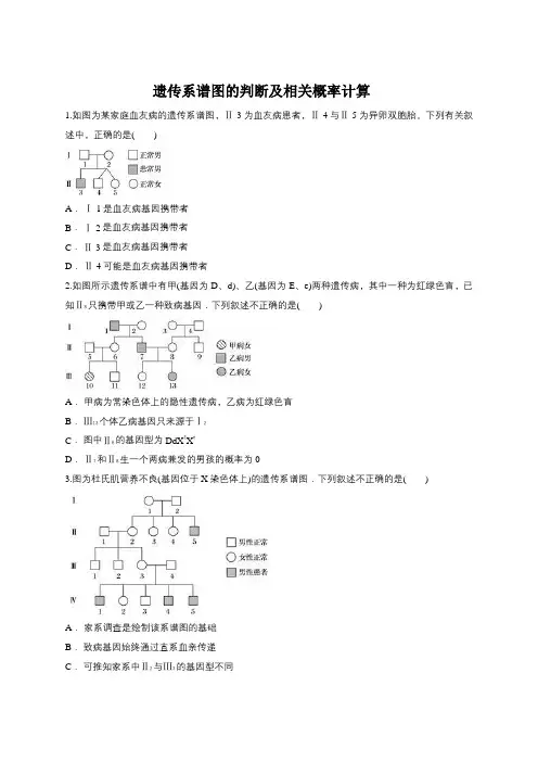2019届高三生物一轮复习对点精选训练：遗传系谱图的判断及相关概率计算有解析