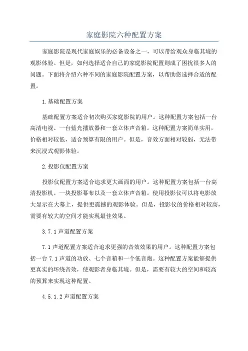 家庭影院六种配置方案