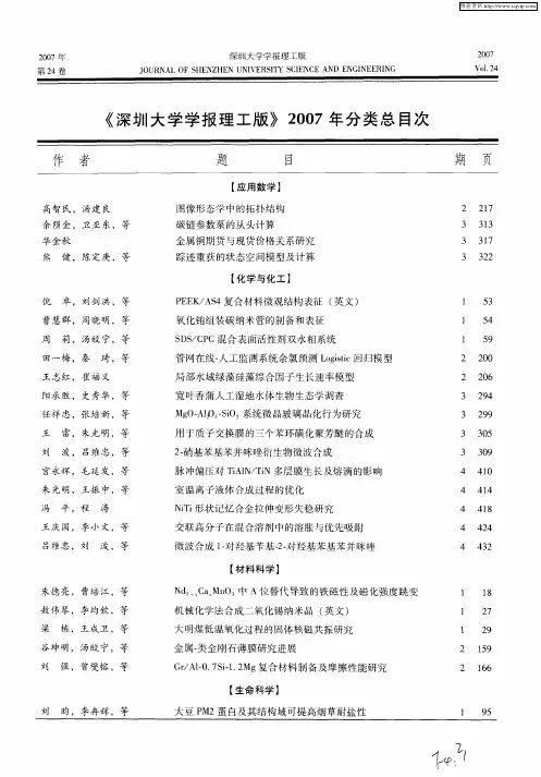 《深圳大学学报理工版》2007年分类总目次