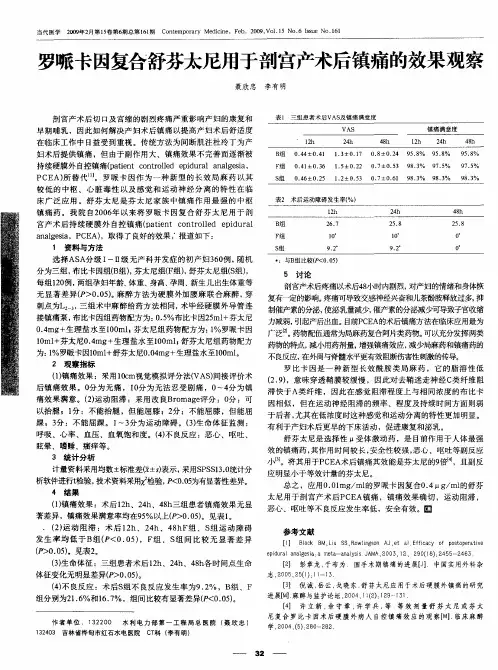 罗哌卡因复合舒芬太尼用于剖宫产术后镇痛的效果观察
