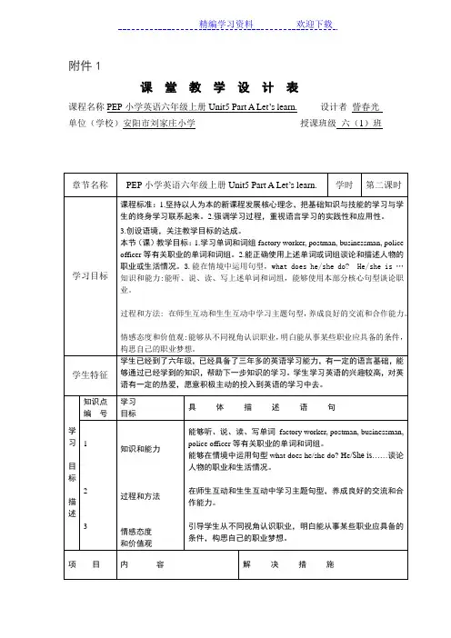 PEP小学英语六年级上册Unit5 Part A Let’s learn