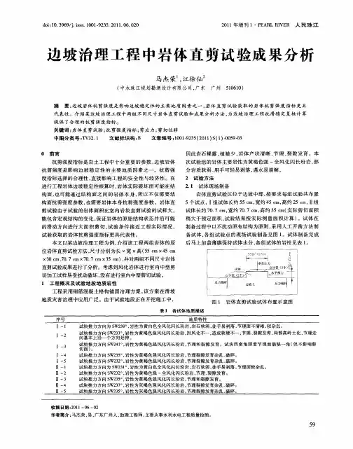 边坡治理工程中岩体直剪试验成果分析