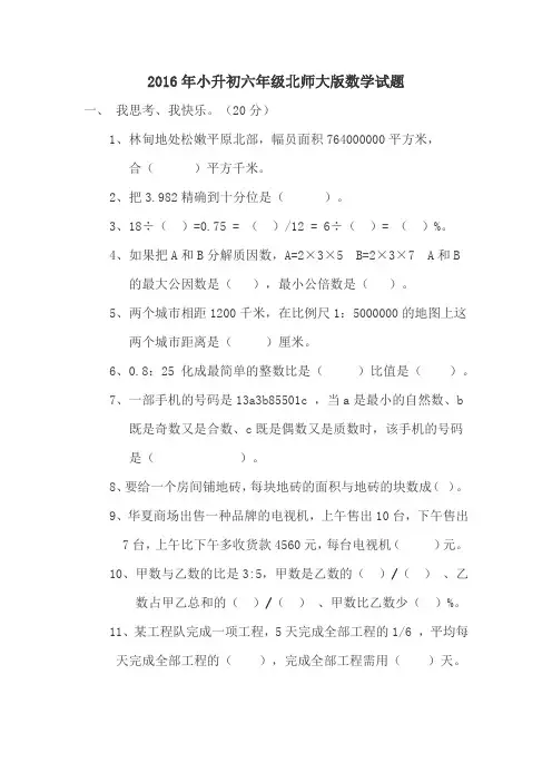 北师大版小升初数学试题