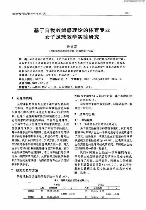 基于自我效能感理论的体育专业女子足球教学实验研究