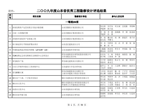 二○○九年度山东省优秀工程勘察设计评选结果