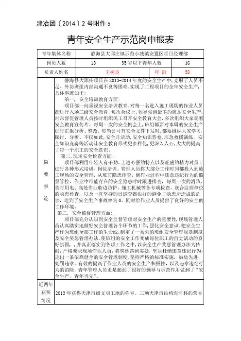 青年安全生产示范岗申报表1