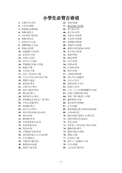小学生必背古诗80首打印版【注音、释义】.doc