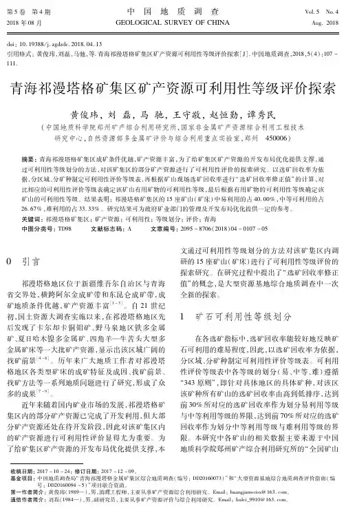 青海祁漫塔格矿集区矿产资源可利用性等级评价探索