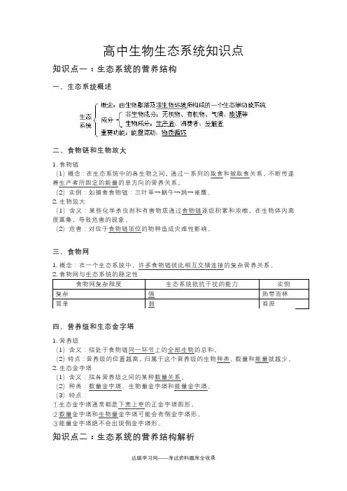高中生物生态系统知识点
