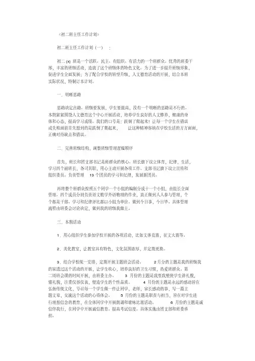 初二班主任工作计划10篇