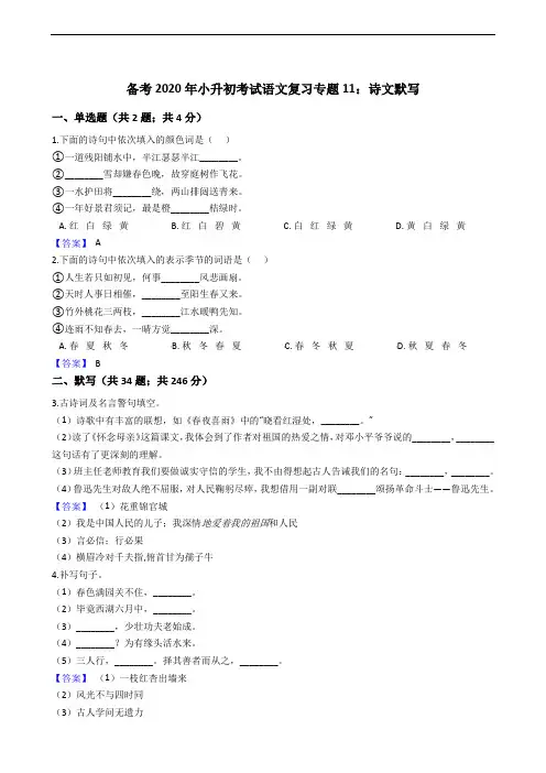 小升初考试语文复习专题11：诗文默写