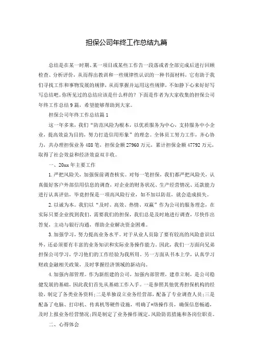 担保公司年终工作总结九篇