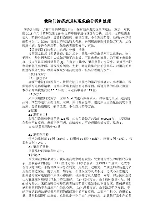 我院门诊药房退药现象的分析和处理