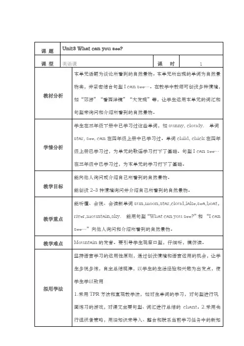 第三单元英语Unit3 What can you see