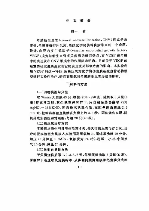 高压氧对角膜新生血管生成影响的实验探究