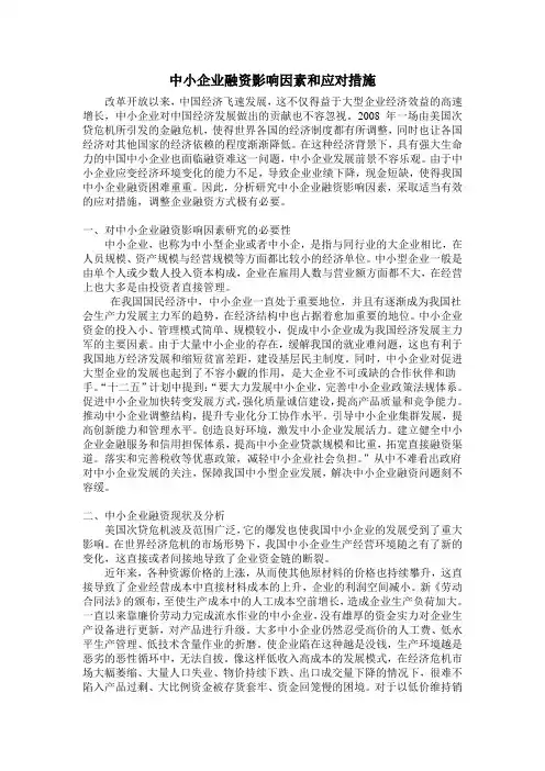 中国中小企业融资影响因素和应对措施 (2)