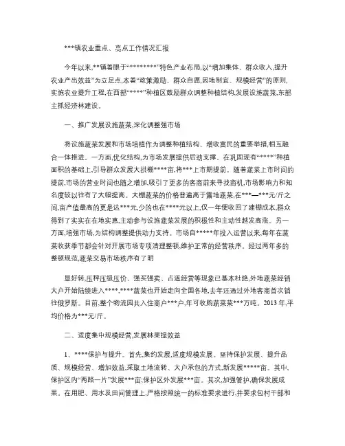 农业重点、亮点工作情况汇报.