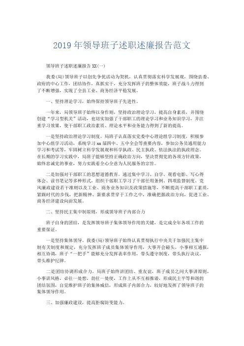 总结报告-2019年领导班子述职述廉报告范文 (2) 精品