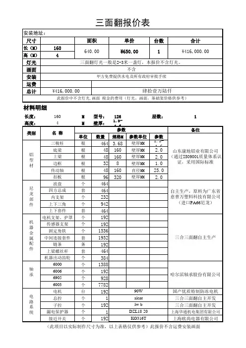 三面翻广告牌报价表